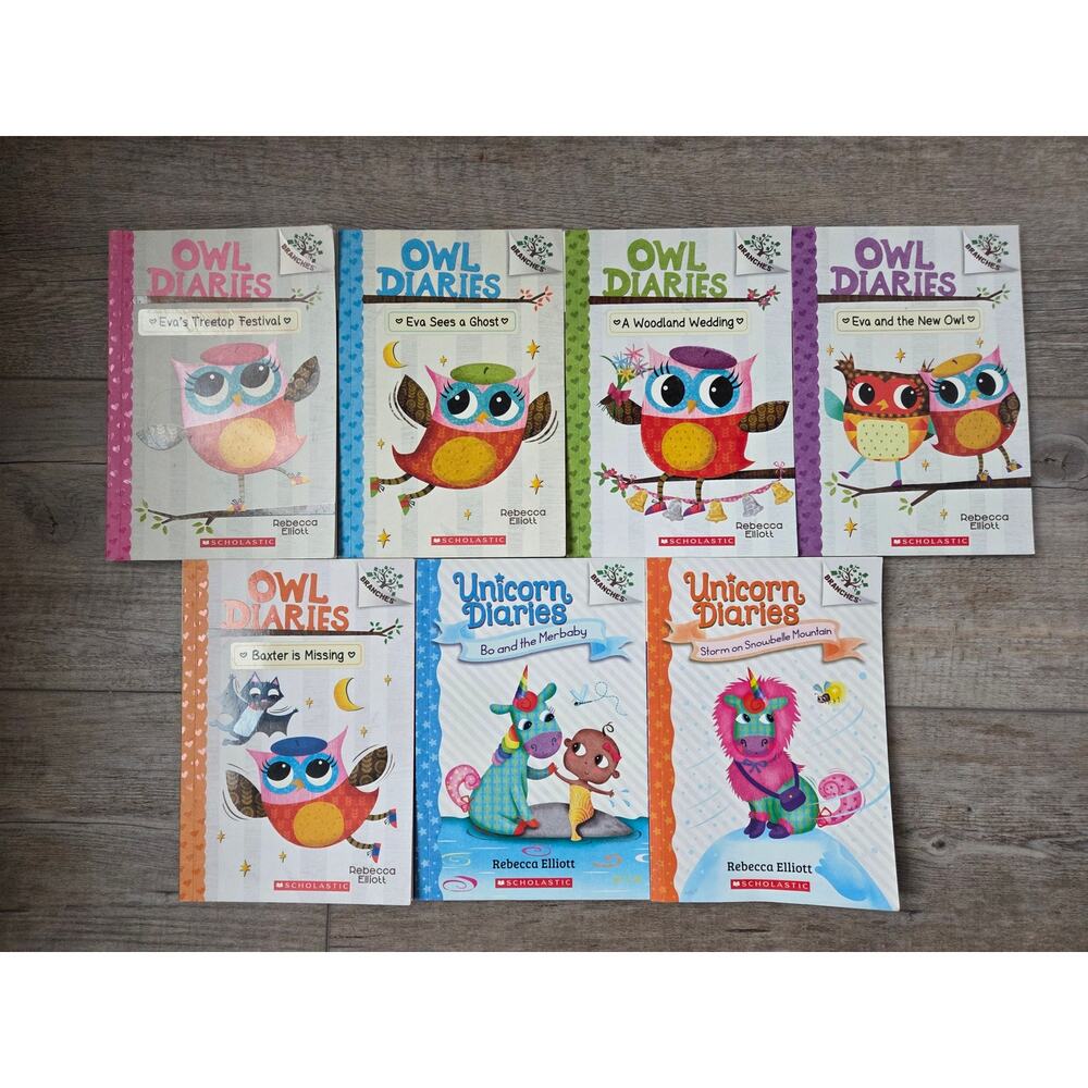 ​7 Book Lot: Owl Diaries & Unicorn Diaries - Scholastic‎ Branches - Early Reader